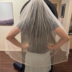 Ivory Short Wedding Veil with Pearl Details